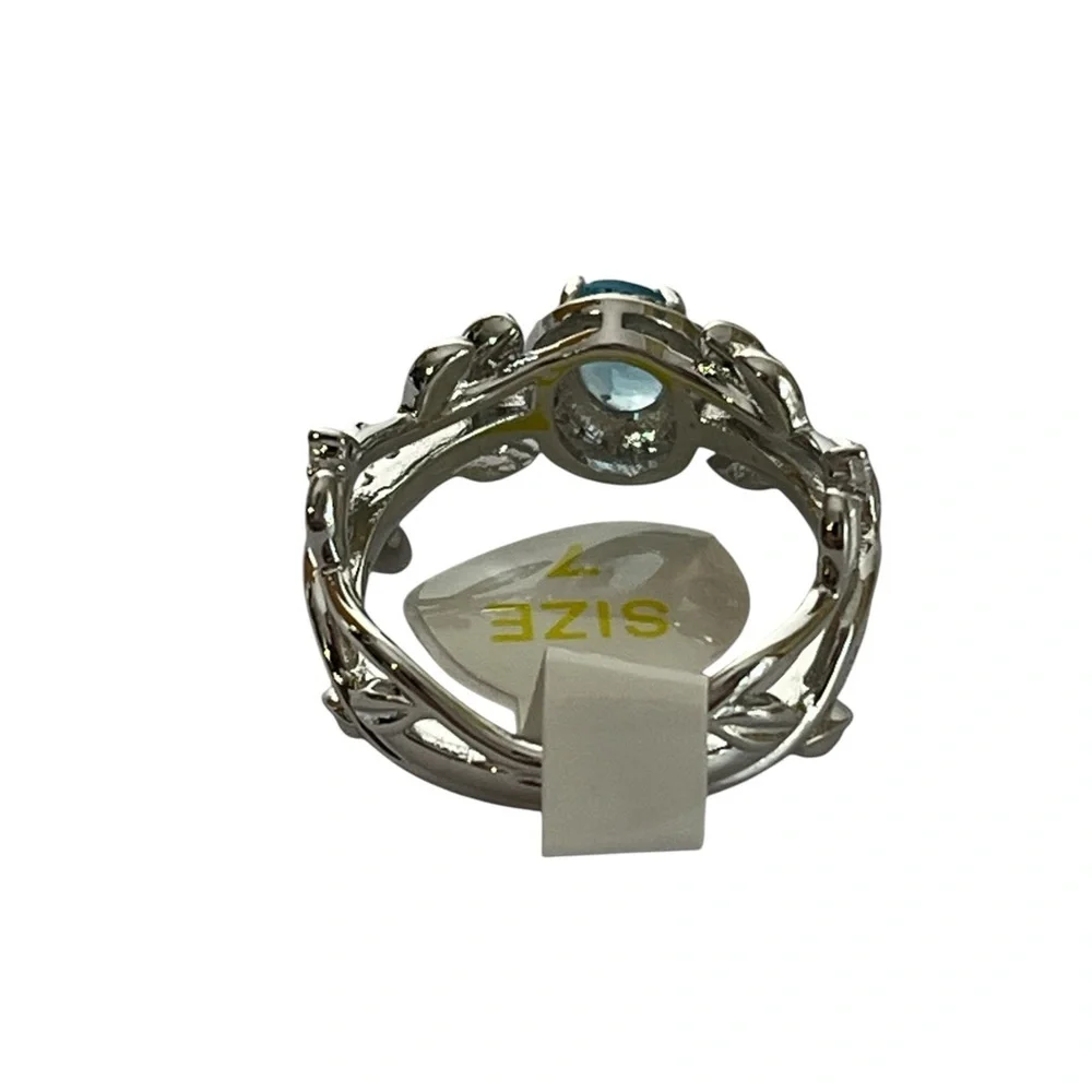 Brenda Stone Lab Created‎ Blue Topaz With Rhodium Plating Women's 7 Ring